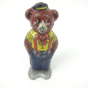 Vintage Wind Up Tin Litho Toy Dancing Bear J. Chein Made in the USA 1940s